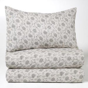 Bellora 1883 Gray Floral Linen Queen Duvet Cover 3 Piece Set